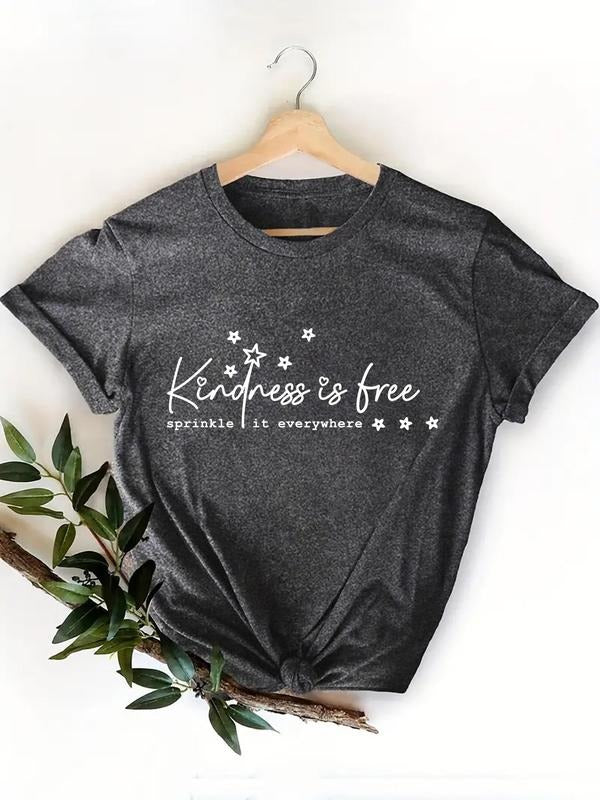 Women's Letter Print Round Neck Graphic Tee, Vintage Trendy Casual Short Sleeve T-shirt For Daily Wear, Ladies Summer...