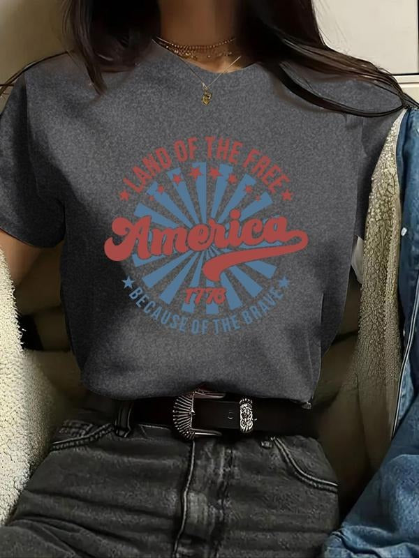 Women's Letter Print Round Neck Graphic Tee, Vintage Trendy Casual Short Sleeve T-shirt For Daily Wear, Ladies Summer...