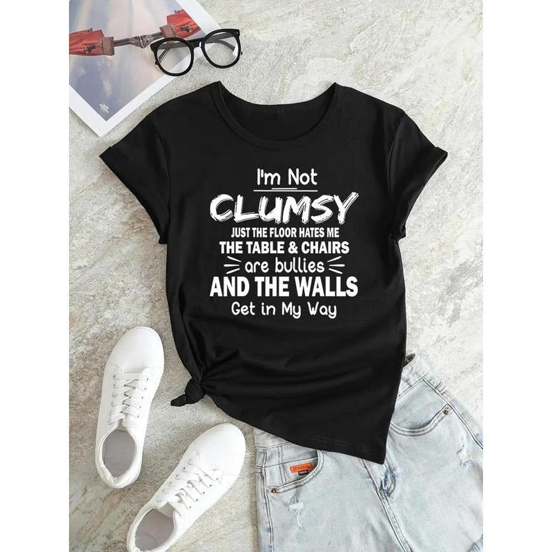 Women's Letter Print Round Neck Graphic Tee, Vintage Trendy Casual Short Sleeve T-shirt For Daily Wear, Summer Clothes...