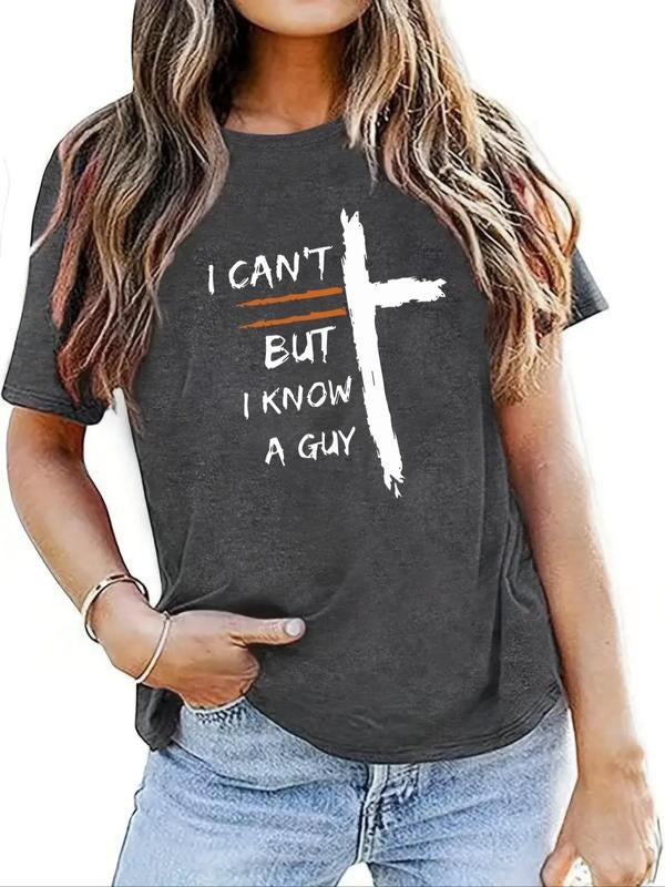 Women's Letter Print Round Neck Graphic Tee, Vintage Trendy Casual Short Sleeve T-shirt for Daily Wear, Graphic Tees, T...