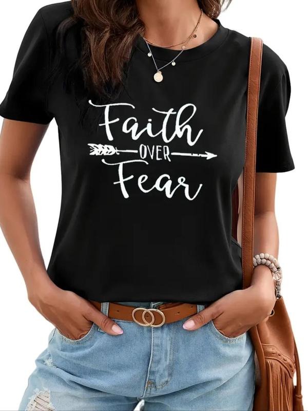 Women's Letter Print Round Neck Graphic Tee, Vintage Trendy Casual Short Sleeve T-shirt for Daily Wear, Ladies Summer...