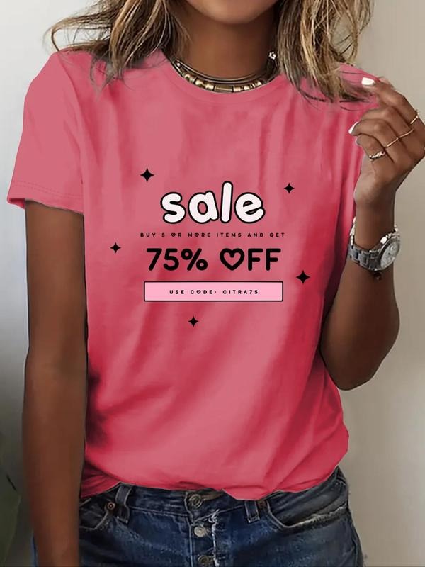 Women's Letter Print Round Neck Graphic Tee, Vintage Trendy Casual Short Sleeve T-shirt for Daily Wear, Ladies Summer...