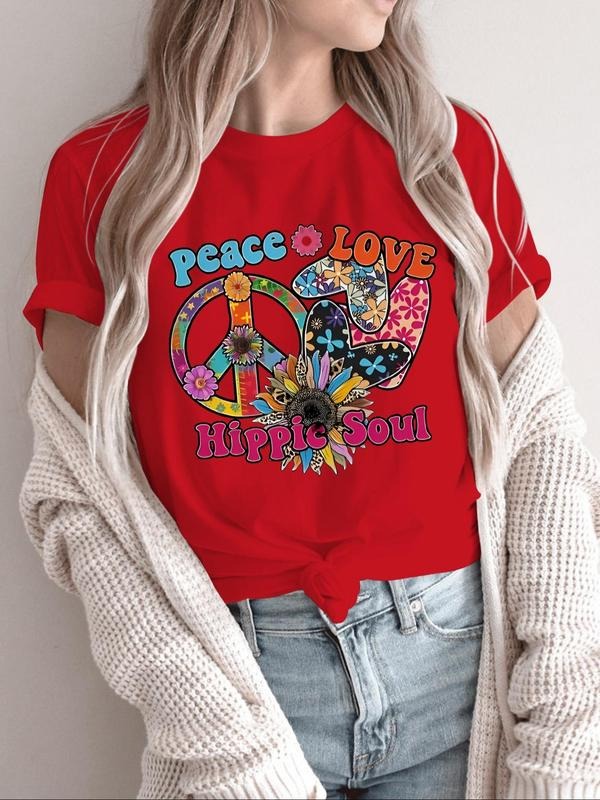 Women's Letter Print Round Neck Graphic Tee, Vintage Trendy Casual Short Sleeve T-shirt for Daily Wear, Ladies Summer...