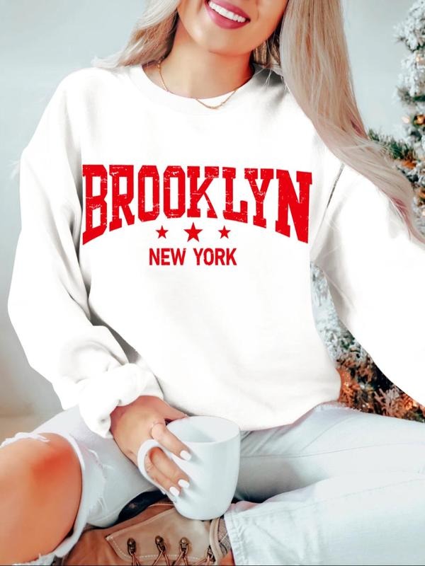 Women's Letter Print Round Neck Pullover Sweatshirt, Casual Long Sleeve Crew Neck Sweatshirt for Spring & Fall, Fashion...