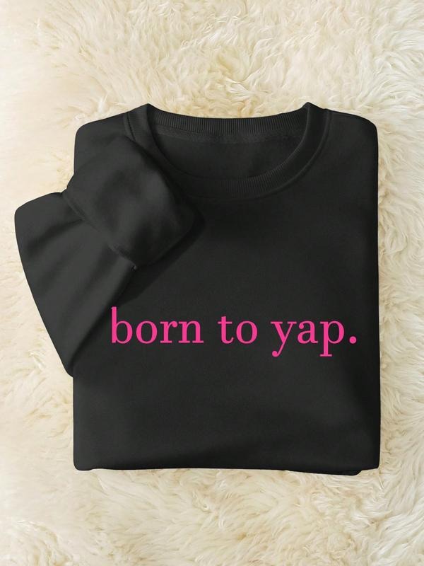 Women's Letter Print Round Neck Pullover, Casual Short Sleeve Crew Neck Sweatshirt for Fall & Winter, Women's Clothes for...