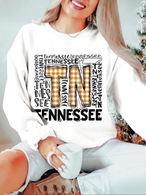 Women's Letter Print Round Neck Pullover, Fashion Casual Crew Neck Sweatshirt for Daily Holiday Outdoor Wear, Women...