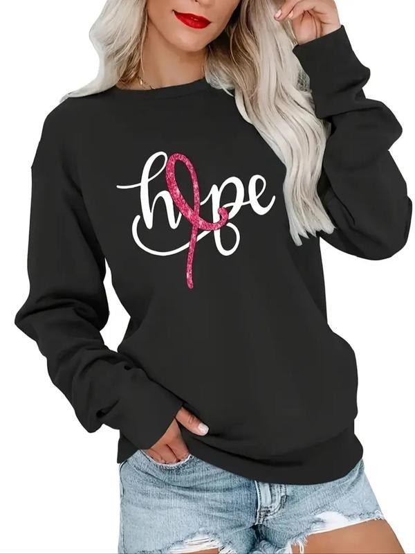 Women's Letter Print Round Neck Pullover, Fashion Casual Long Sleeves Sweatshirt for Daily Wear, Women Crew Neck Clothing...