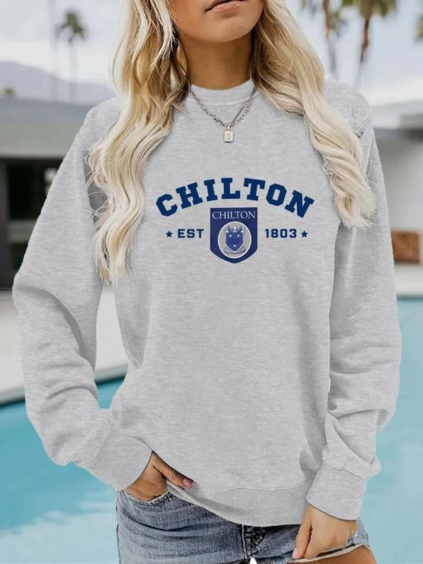 Women's Letter Print Round Neck Sweatshirt Pullover, Casual Long Sleeve Crew Neck Sweatshirt for Spring, Fashion Women's...