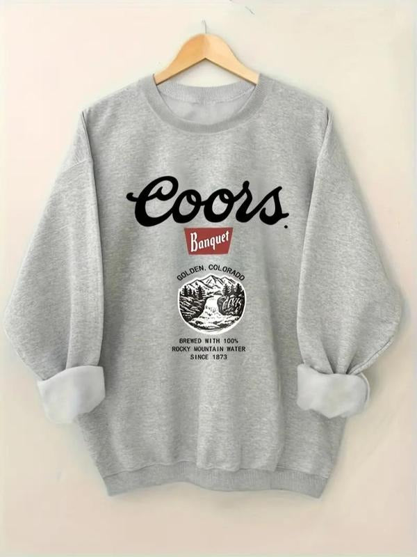 Women's Letter Print Round Neck Sweatshirt, 1 Count Casual Long Sleeve Crew Neck Pullover for Fall & Winter, Fashion...