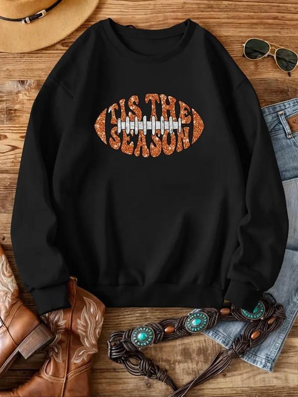 Women's Letter Print Round Neck Sweatshirt, Casual Long Sleeve Crew Neck Pullover For Fall & Winter, Women's Clothes For...