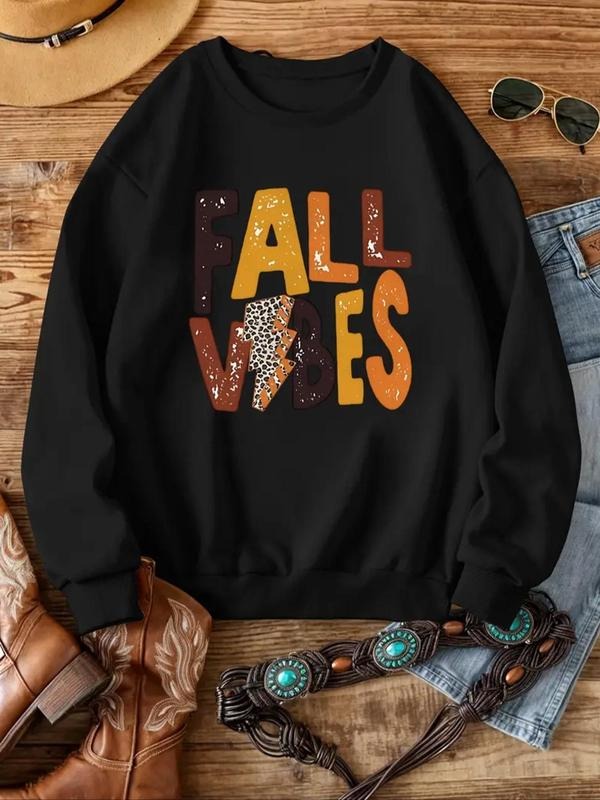 Women's Letter Print Round Neck Sweatshirt, Casual Long Sleeve Crew Neck Pullover For Fall & Winter, Women's Clothes For...