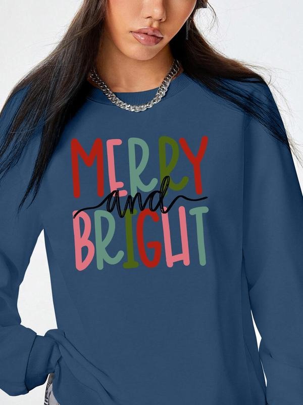 Women's Letter Print Round Neck Sweatshirt, Casual Long Sleeve Crew Neck Pullover for Daily Wear, Ladies Clothes for All...