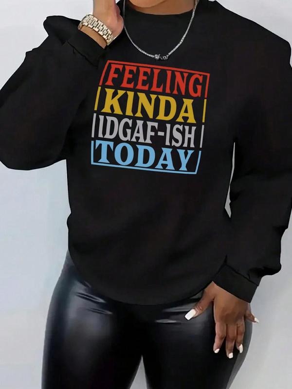 Women's Letter Print Round Neck Sweatshirt, Casual Long Sleeve Crew Neck Pullover for Fall & Winter, Women's Clothes for...