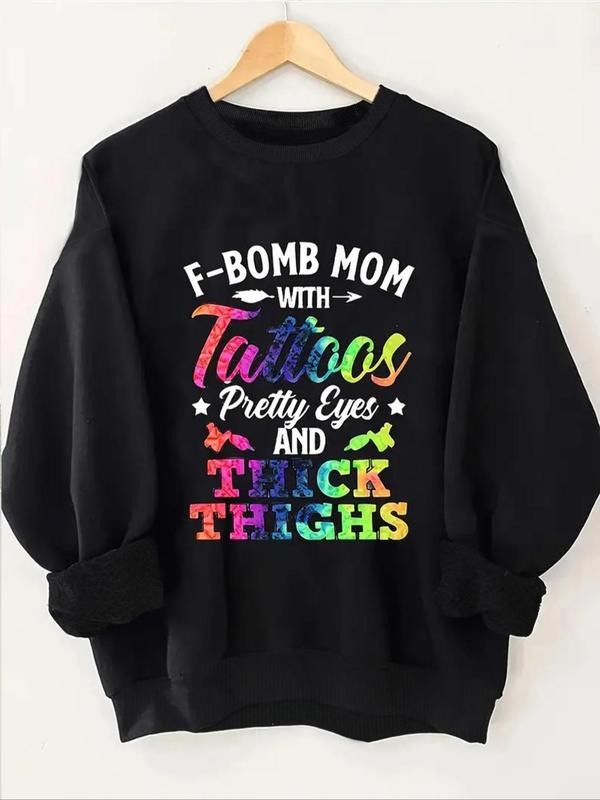 Women's Letter Print Round Neck Sweatshirt, Casual Long Sleeve Crew Neck Pullover for Fall & Winter, Women's Clothes for...