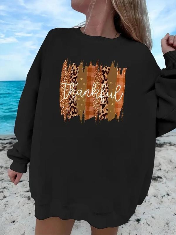 Women's Letter Print Round Neck Sweatshirt, Casual Long Sleeve Crew Neck Pullover for Fall & Winter, Women's Clothes for...