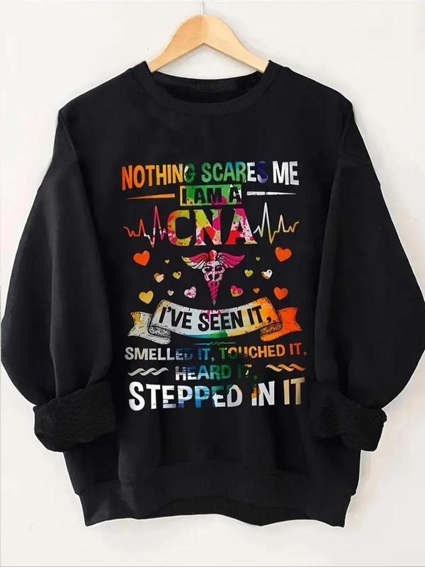 Women's Letter Print Round Neck Sweatshirt, Casual Long Sleeve Crew Neck Pullover for Fall & Winter, Women's Clothes for...