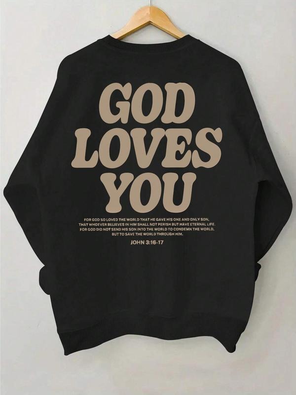Women's Letter Print Round Neck Sweatshirt, Casual Long Sleeve Crew Neck Pullover for Fall & Winter, Women's Clothes for...