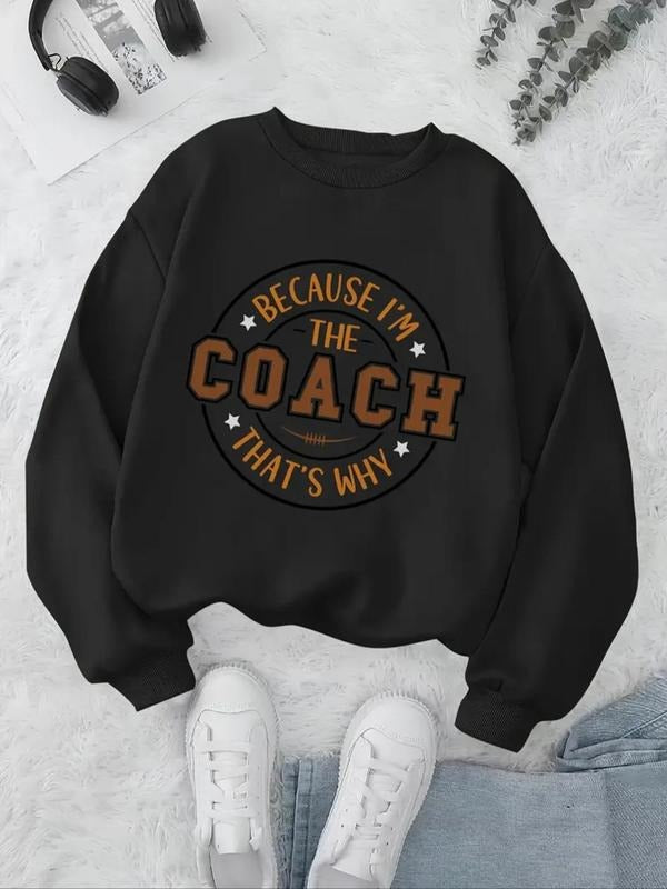Women's Letter Print Round Neck Sweatshirt, Casual Long Sleeve Crew Neck Pullover for Fall & Winter, Women's Clothes for...