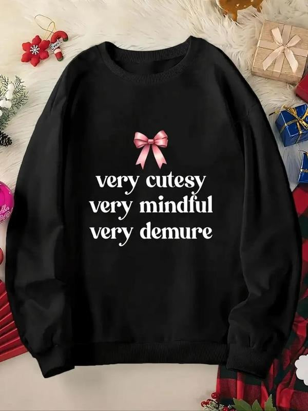 Women's Letter Print Round Neck Sweatshirt, Casual Long Sleeve Crew Neck Pullover for Fall & Winter, Women's Clothes for...