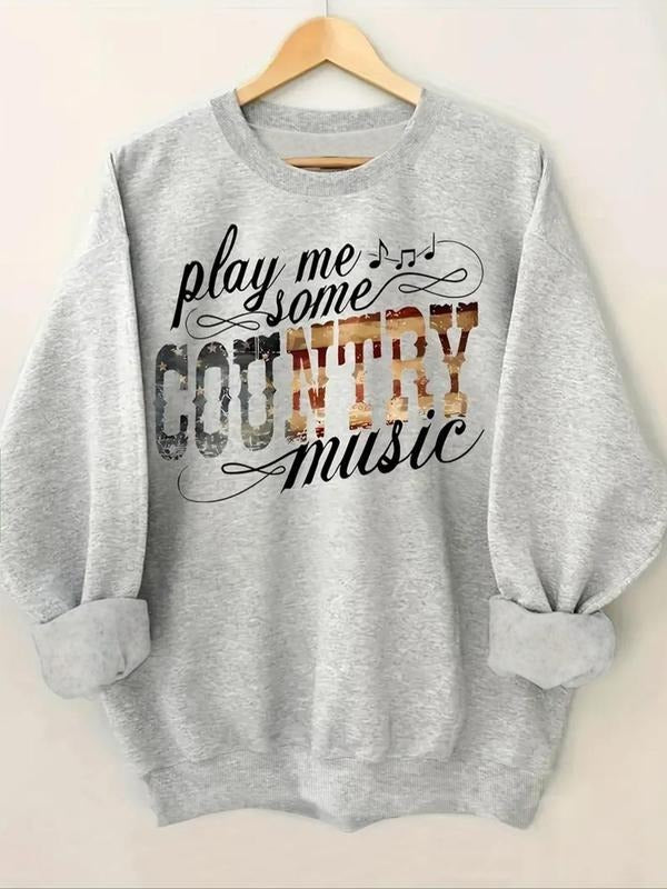 Women's Letter Print Round Neck Sweatshirt, Casual Long Sleeve Crew Neck Pullover for Fall & Winter, Women's Clothes for...