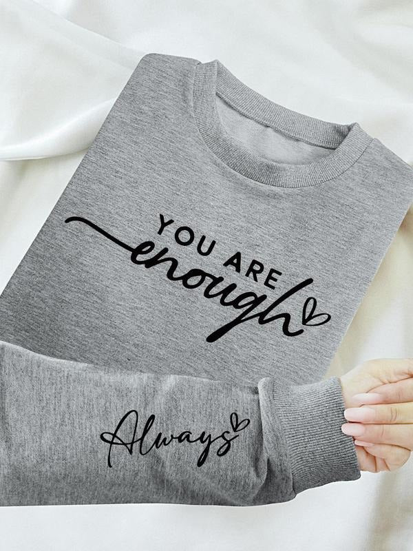 Women's Letter Print Round Neck Sweatshirt, Casual Long Sleeve Crew Neck Pullover for Fall & Winter, Women's Clothes for...