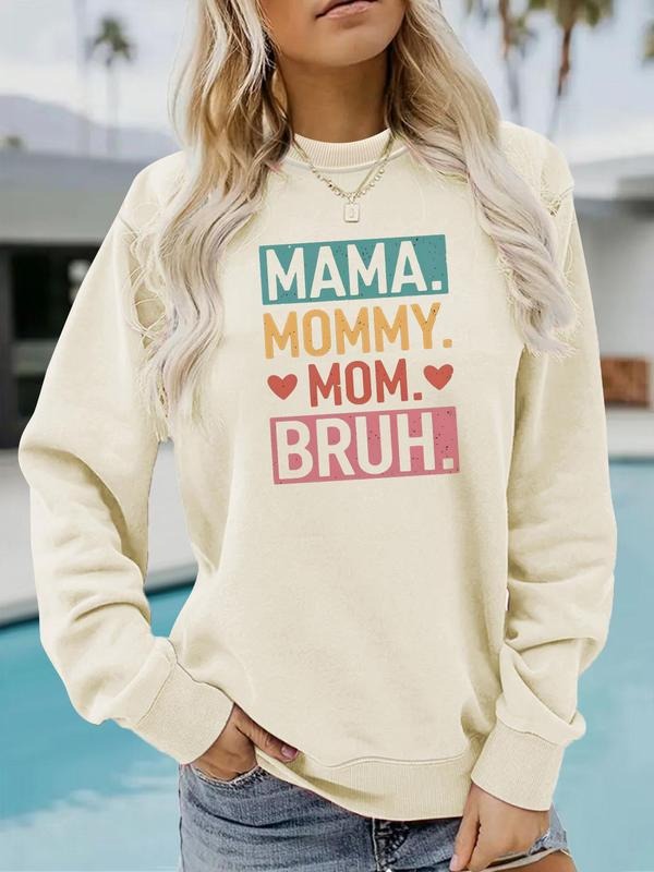 Women's Letter Print Round Neck Sweatshirt, Casual Long Sleeve Crew Neck Pullover for Spring & Fall, Fashion Women's Top...