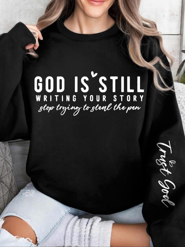 Women's Letter Print Round Neck Sweatshirt, Casual Long Sleeve Crew Neck Pullover for Spring & Fall, Fashion Women's Top...