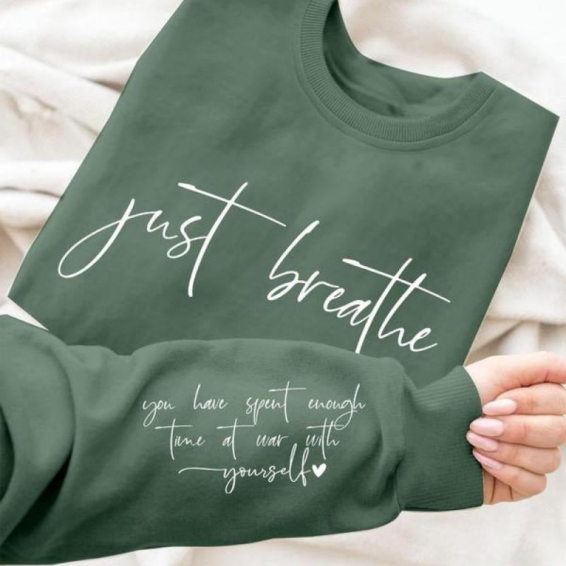 Women's Letter Print Round Neck Sweatshirt, Casual Long Sleeve Crew Neck Pullover for Spring & Fall, Fashion Women's Top...