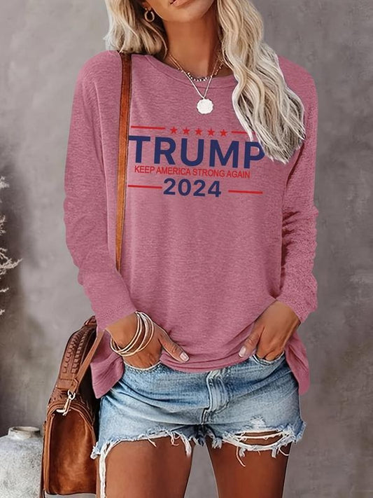 Women's Letter Print Round Neck T-shirt, Casual Long Sleeve Crew Neck T-shirt for Daily Wear, Ladies Clothes for All Seasons