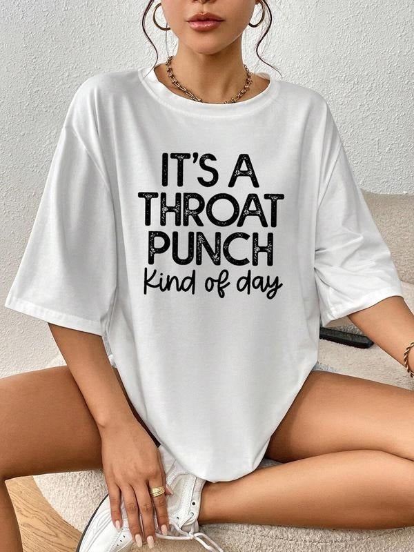 Women's Letter Print Round Neck Tee, Casual Drop Shoulder Half Sleeve T-shirt for Daily Wear, Ladies All Seasons Outfit...