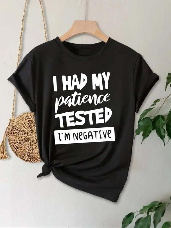 Women's Letter Print Round Neck Tee, Casual Graphic Short Sleeve T-shirt For Daily Wear, Ladies All-match Clothing For...