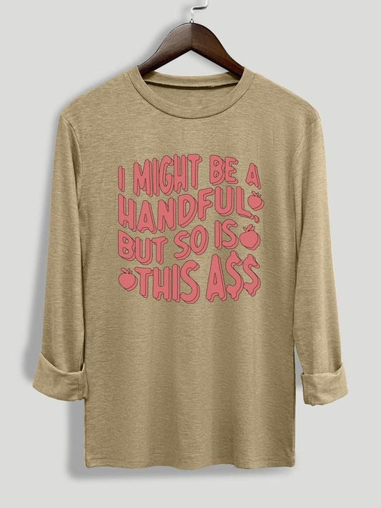 Women's Letter Print Round Neck Tee, Casual Long Sleeve Crew Neck T-shirt for Daily Wear, Ladies Clothing for All Seasons