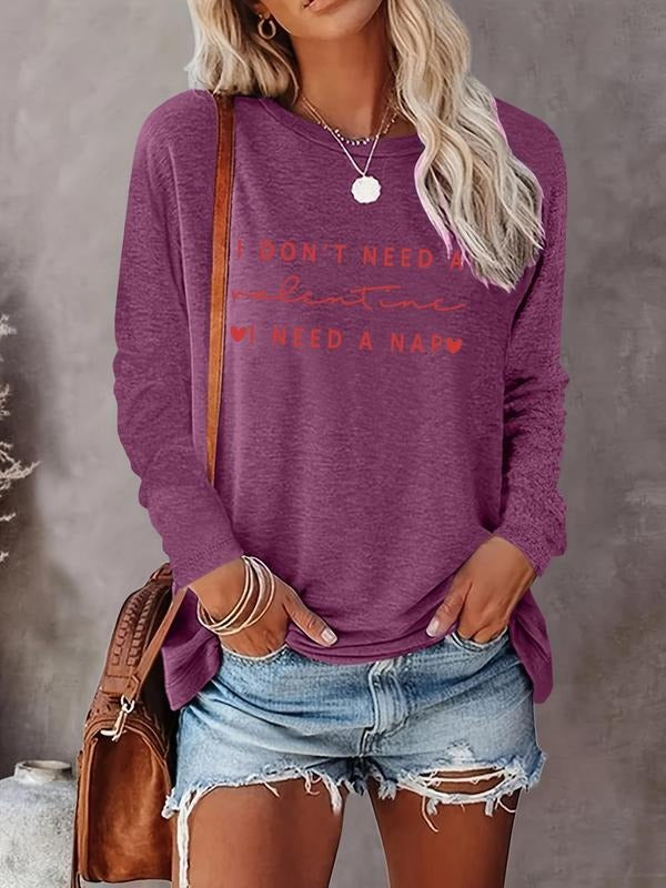 Women's Letter Print Round Neck Tee, Casual Long Sleeve Crew Neck T-shirt for Fall & Winter, Women's Top for Daily...