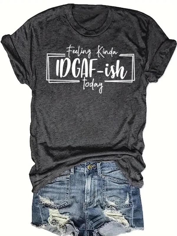 Women's Letter Print Round Neck Tee, Casual Short Sleeve Crew Neck T-Shirt for Daily Wear, Ladies Clothes for All Seasons...
