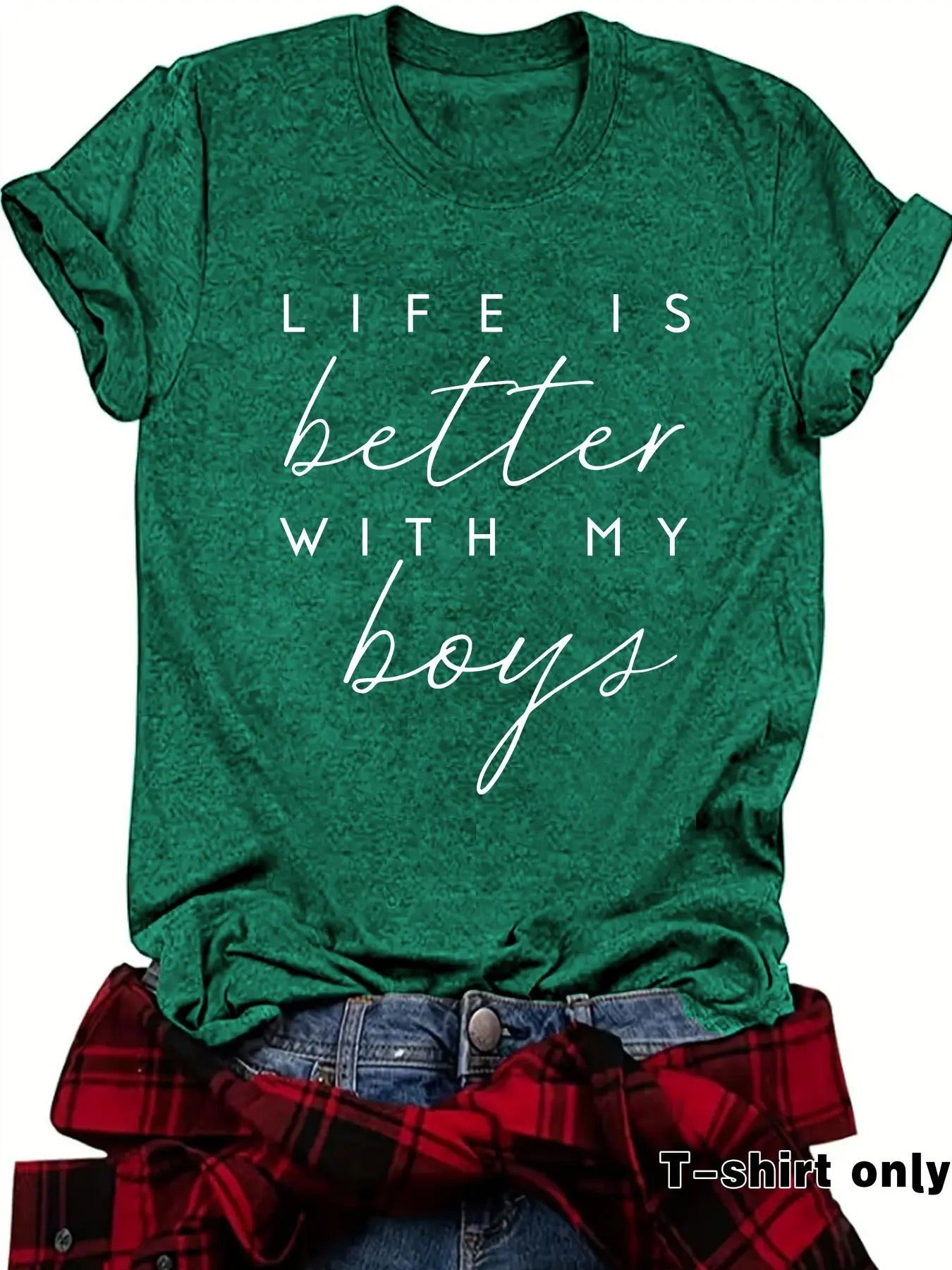 Women's Letter Print Round Neck Tee, Casual Short Sleeve Crew Neck T-Shirt for Summer, Fashion Women's Top for Daily Wear...