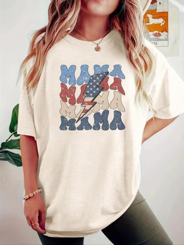 Women's Letter Print Round Neck Tee, Casual Short Sleeve Crew Neck T-Shirt for Summer, Fashion Women's Top for Daily Wear...