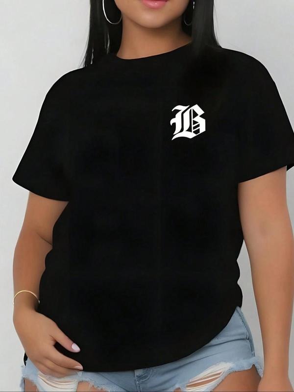 Women's Letter Print Round Neck Tee, Casual Short Sleeve Crew Neck T-Shirt for Summer, Fashion Women's Top for Daily Wear...