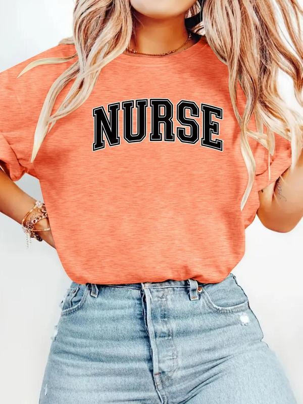 Women's Letter Print Round Neck Tee, Casual Short Sleeve Crew Neck T-Shirt for Summer, Fashion Women's Top for Daily Wear...