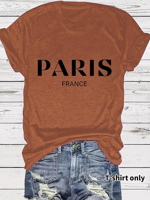 Women's Letter Print Round Neck Tee, Casual Short Sleeve Crew Neck T-Shirt for Summer, Fashion Women's Top for Daily Wear...
