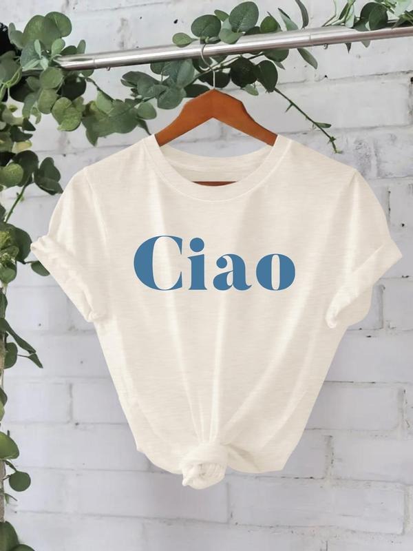 Women's Letter Print Round Neck Tee, Casual Short Sleeve Crew Neck T-Shirt for Summer, Fashion Women's Top for Daily Wear...