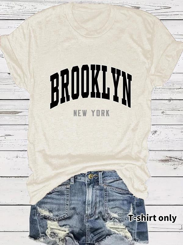 Women's Letter Print Round Neck Tee, Casual Short Sleeve Crew Neck T-Shirt for Summer, Fashion Women's Top for Daily Wear...