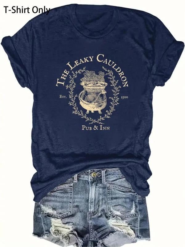 Women's Letter Print Round Neck Tee, Casual Short Sleeve Crew Neck T-Shirt for Summer, Fashion Women's Top for Daily...