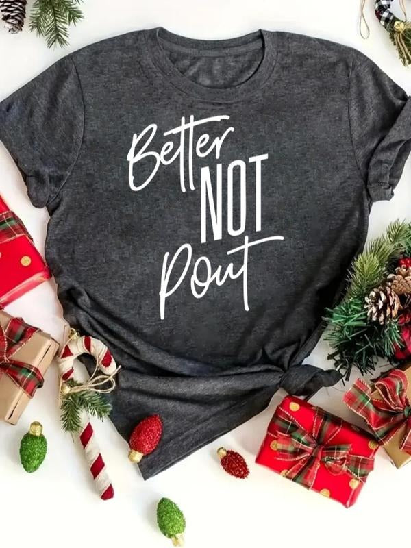 Women's Letter Print Round Neck Tee, Casual Short Sleeve Crew Neck T-shirt for All Seasons, Fashion Women's Top for Daily...