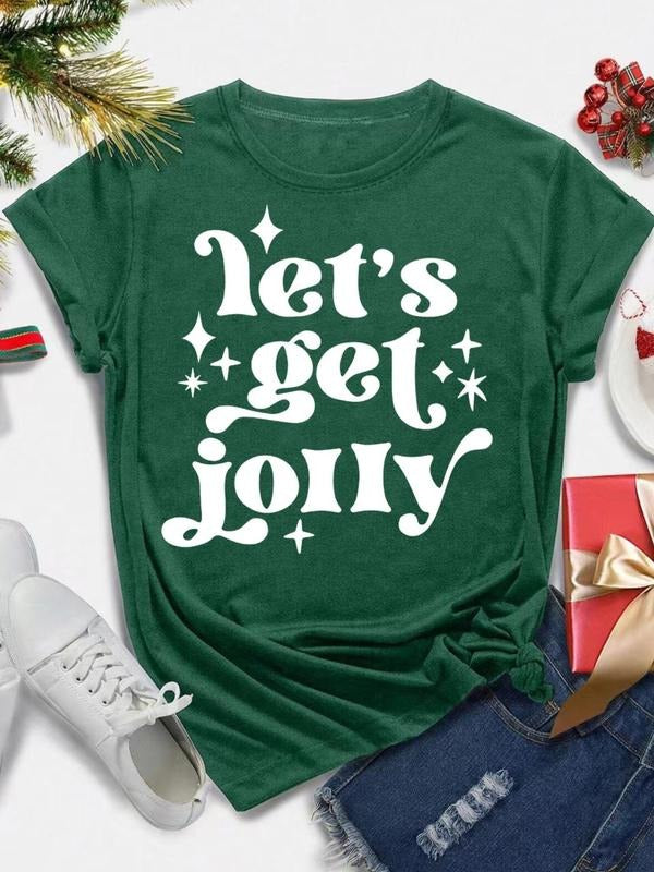 Women's Letter Print Round Neck Tee, Casual Short Sleeve Crew Neck T-shirt for All Seasons, Fashion Women's Top for Daily...
