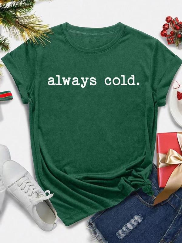 Women's Letter Print Round Neck Tee, Casual Short Sleeve Crew Neck T-shirt for All Seasons, Fashion Women's Top for Daily...