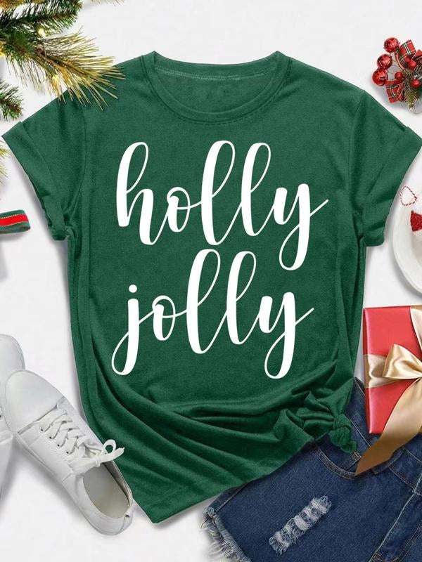 Women's Letter Print Round Neck Tee, Casual Short Sleeve Crew Neck T-shirt for All Seasons, Fashion Women's Top for Daily...