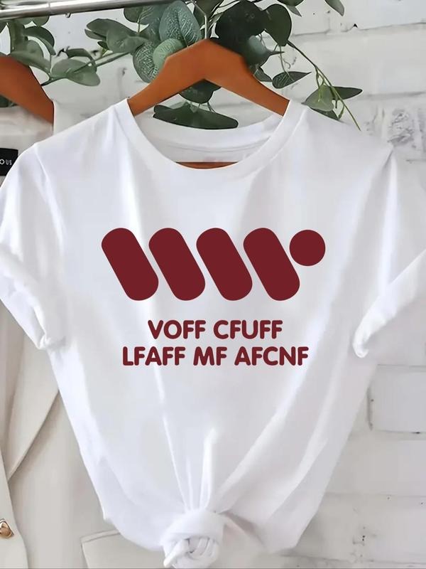 Women's Letter Print Round Neck Tee, Casual Short Sleeve Crew Neck T-shirt for Daily Wear, Ladies All Seasons Outfit...