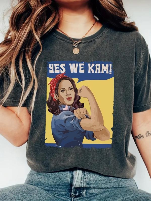 Women's Letter Print Round Neck Tee, Casual Short Sleeve Crew Neck T-shirt for Daily Wear, Ladies Clothes for All Seasons...