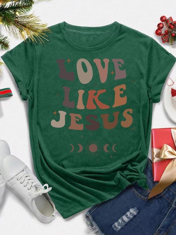 Women's Letter Print Round Neck Tee, Casual Short Sleeve Crew Neck T-shirt for Daily Wear, Ladies Clothes for All Seasons...
