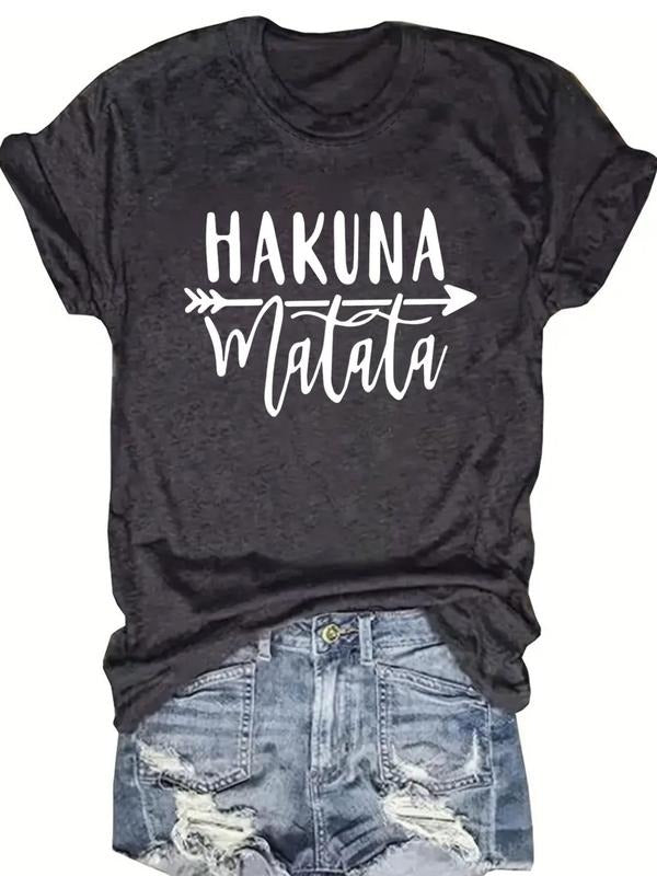 Women's Letter Print Round Neck Tee, Casual Short Sleeve Crew Neck T-shirt for Daily Wear, Ladies Clothes for All Seasons...